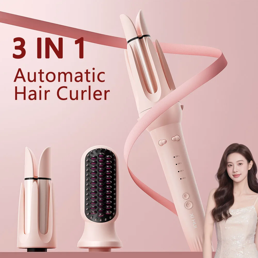 

Multi-in-One Automatic Curling Iron Wand Straightener Comb 3 in 1 anti-scald Coated Hair Styler with Negative Ion