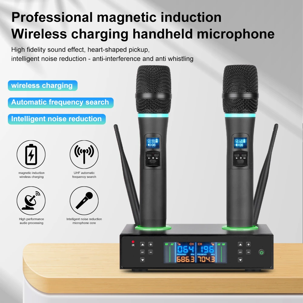 NXG S600 Professional Wireless Charging Wireless Microphone Receiver Set,Integrated Charging & Storage Base, High Fidelity Clear Vocal Sound, UHF Long Range Transmission, For Karaoke Singing, Speeches & Live Events