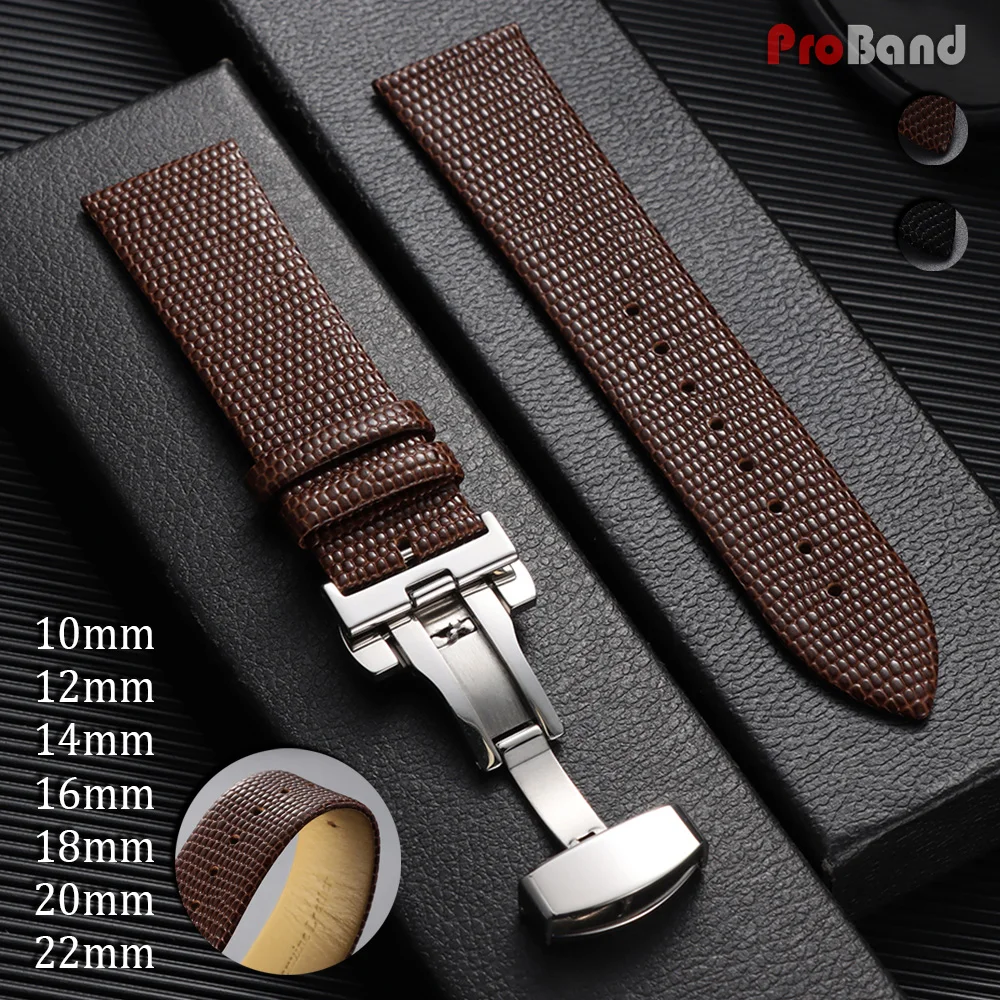 Top Grain Cowhide Watch Strap 10mm 12mm 14mm 16mm 18mm 20mm 22mm Lizard Pattern Leather Watchband Butterfly Buckle Men Bracelets