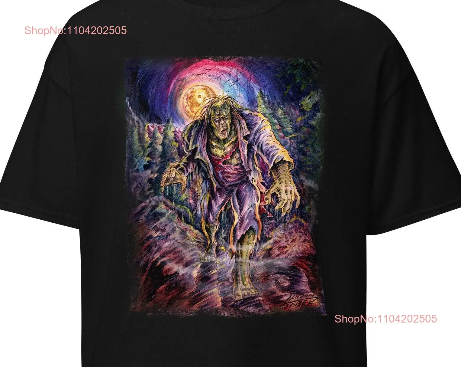 Cool Halloween Art T shirt by Landon Huber of Frankenstein Lurking in the Woods For s and Parties Spooky Horror