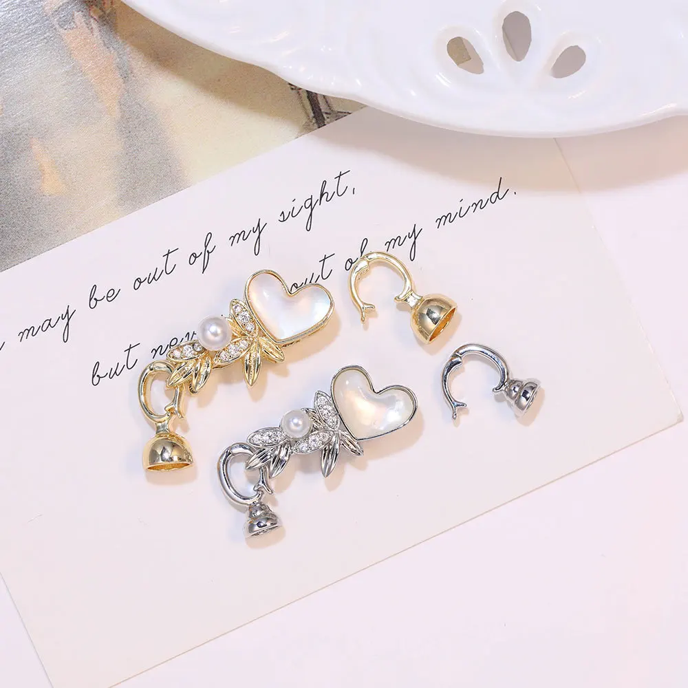 1 Piece Copper Gold-plated Shell Love-finishing Button DIY Pearl Necklace Connection Buckle Accessories Jewelry Making Materials