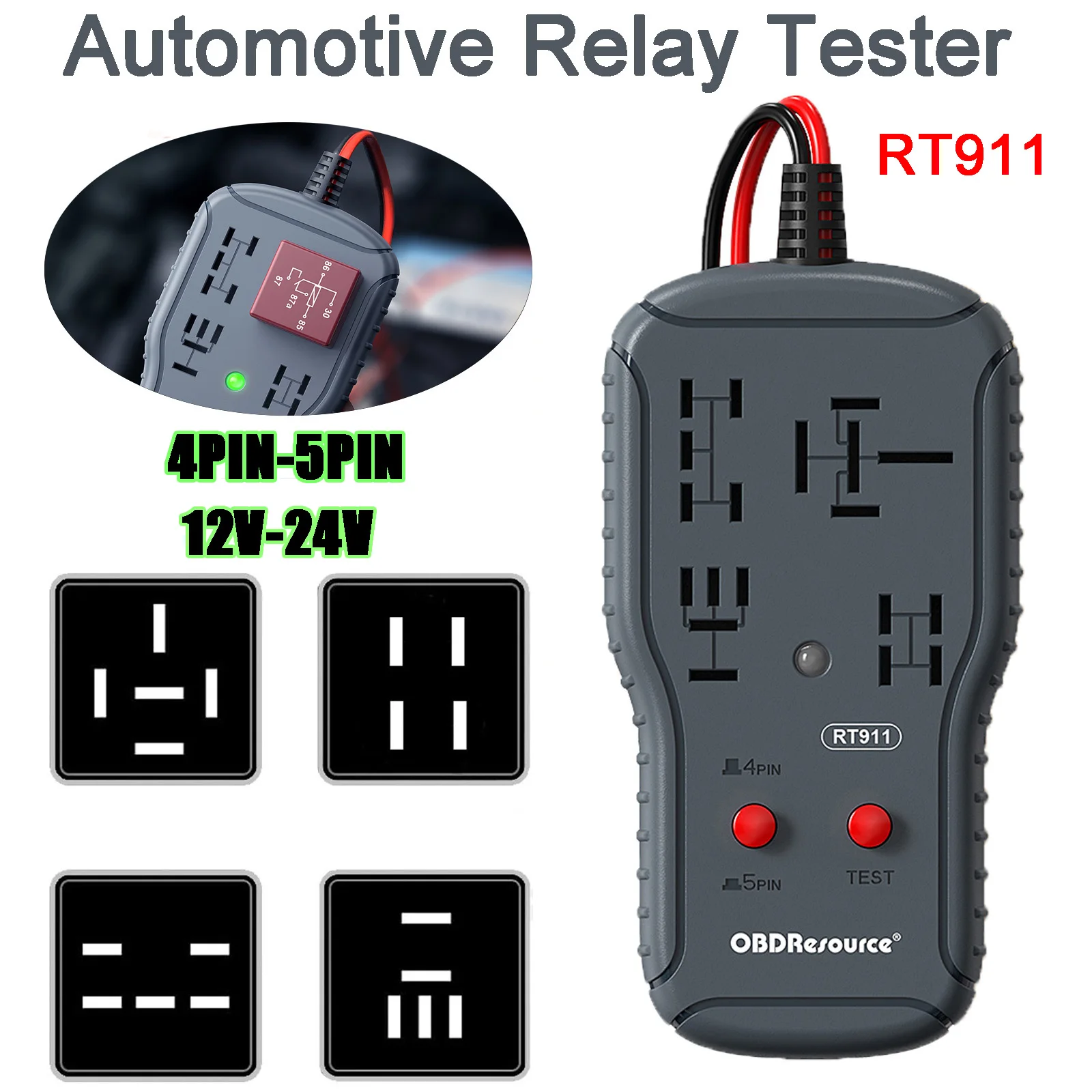 Automotive Relay Tester RT911 4PIN/5PIN Car Electronic Tester AC Generator Analyzer 12V/24 Automotive Relay Diagnostic Tool