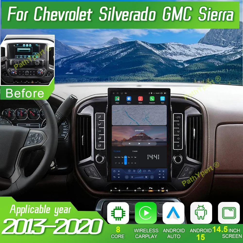 

14.5"Android 15 For Chevrolet Silverado GMC Sierra 2013-2020 Car Radio Multimedia Player Carplay Tesla Vertical Screen GPS BT FM
