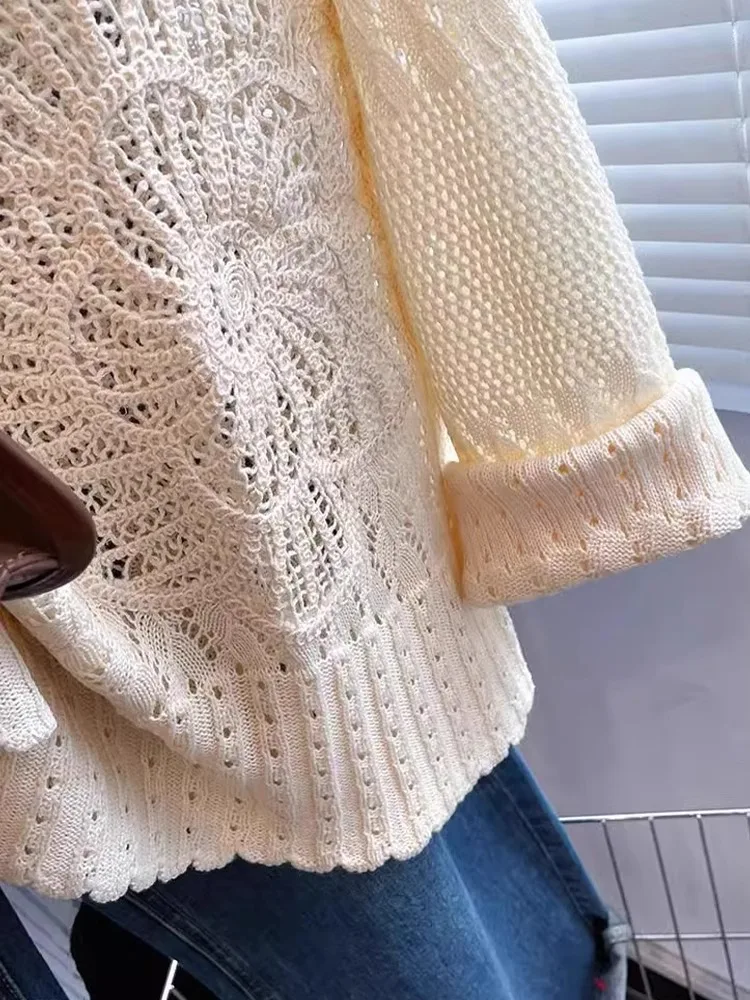 Top da donna alla moda lungo Sve lavorato a maglia scavato ricamato sciolto comodo casual Sle V-Ne primavera autunno Faion