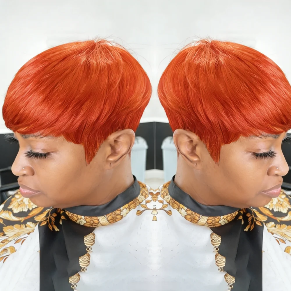 

Женский короткий прямой парик-пикси с челкой, 150% плотность, из натуральных волос, полностью машинной работы, с сеткой-основой Rose Net