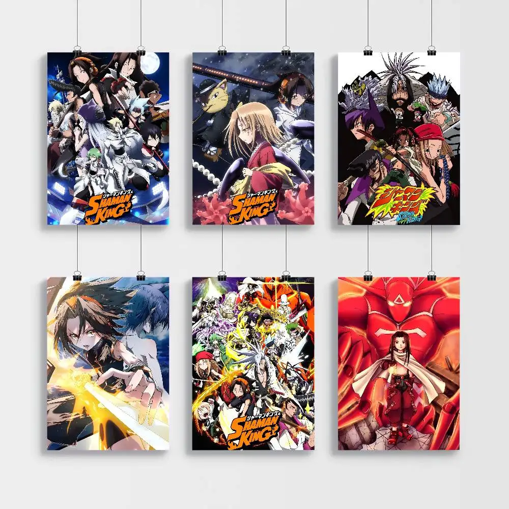 Póster de Anime clásico Shaman King, pegatina de papel impermeable, decoración de pared de habitación, cafetería, Bar