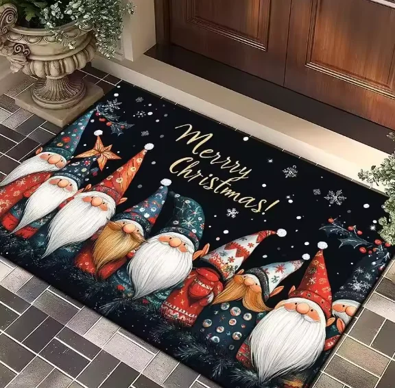 Merry Christmas Door Mat Printed Decoration Flannel Carpet Mat Door Mat Absorbent Foot Mat Small Foot Mat Machine Washable Decor