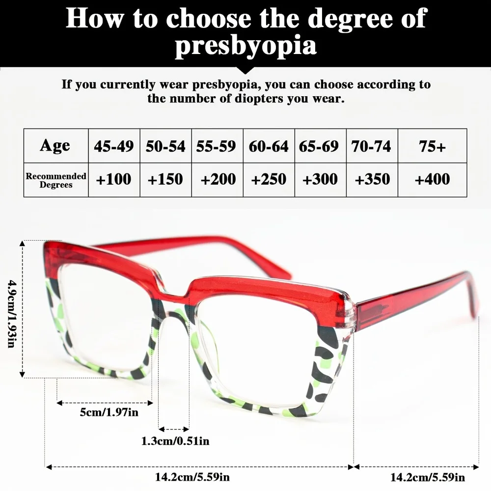 6-Piece Large Square Reading Glasses - Retro Elegant Full Frame with Floral Decoration, Comfortable and Stylish Women's Multi-color Selection, Perfect for Reading and Daily Use, High-quality Women's Glasses, Random Colors