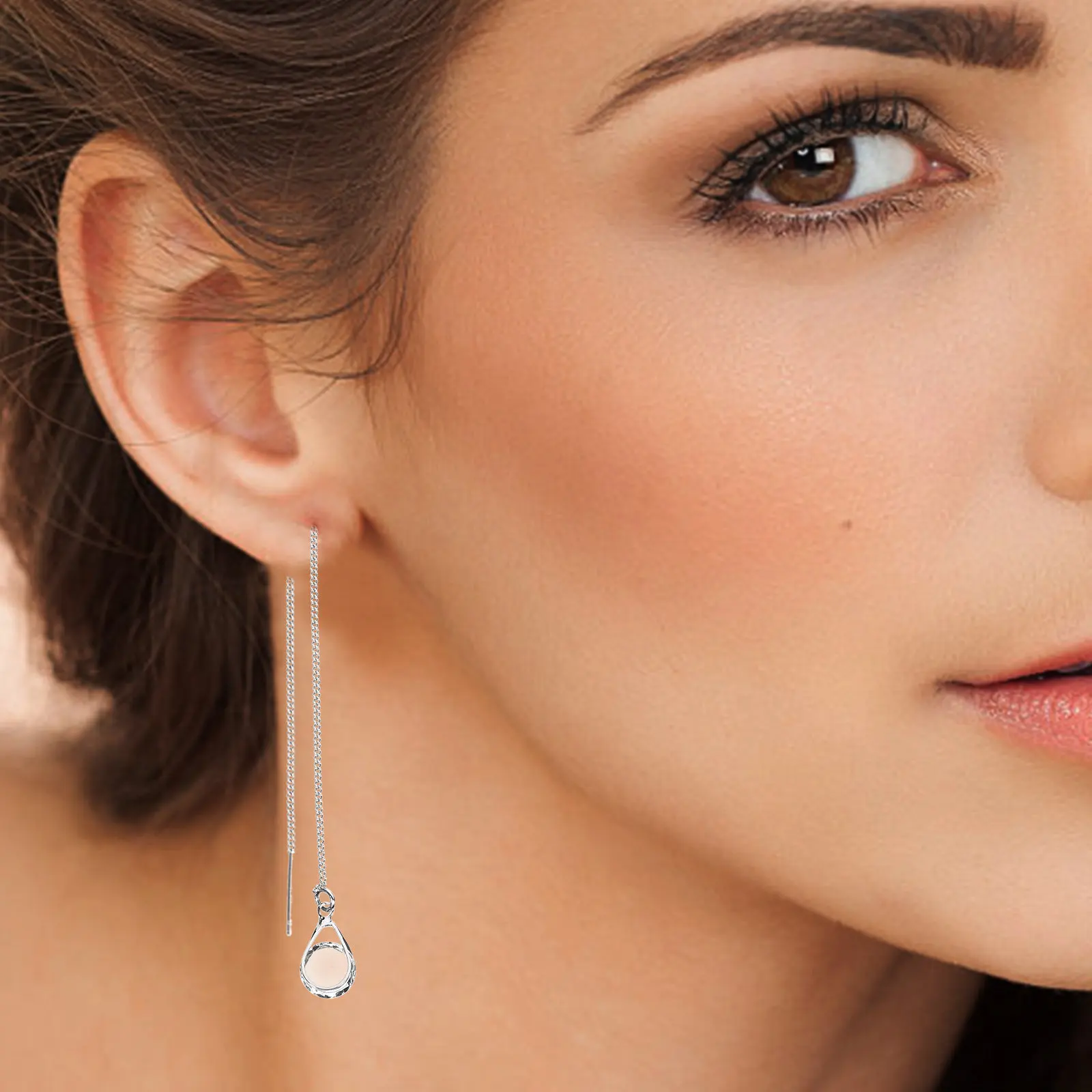 2Pairs Water Drop Tassel Threader Earrings for Women Classic Length Silver Tone Dangle Earrings Aesthetic Gift for Her