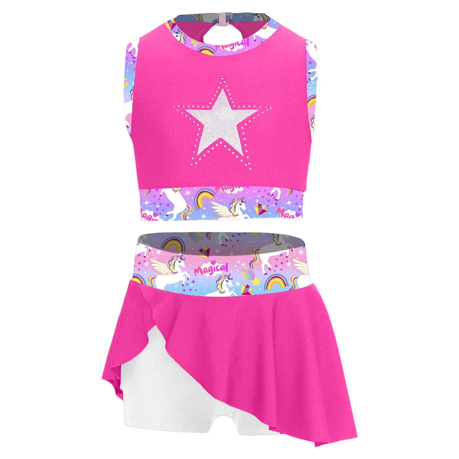 

2Pcs Girls Jazz Cheerleading Dance Outfit Hollow Back Tank Top with Sport Skirt Set for Exercise Gymnastic Streetwear Activewear
