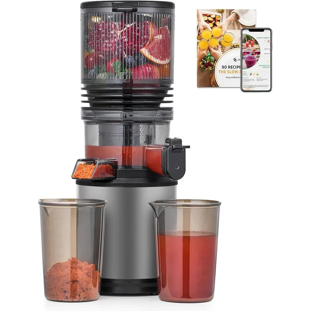 

Wide Feed Chute Triple Stainless Steel Slow Juicer with Quiet Motor, High Yield, Easy Clean, Grey