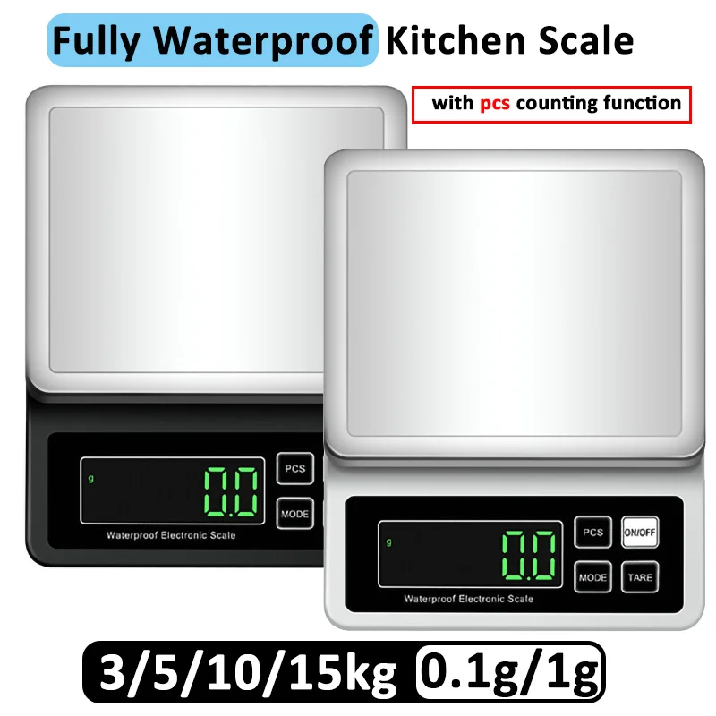 Fully Waterproof Kitchen Scale USB Charging 0.1g/1g High Precision 304 Stainless Steel Electronic Balance with Counting Function