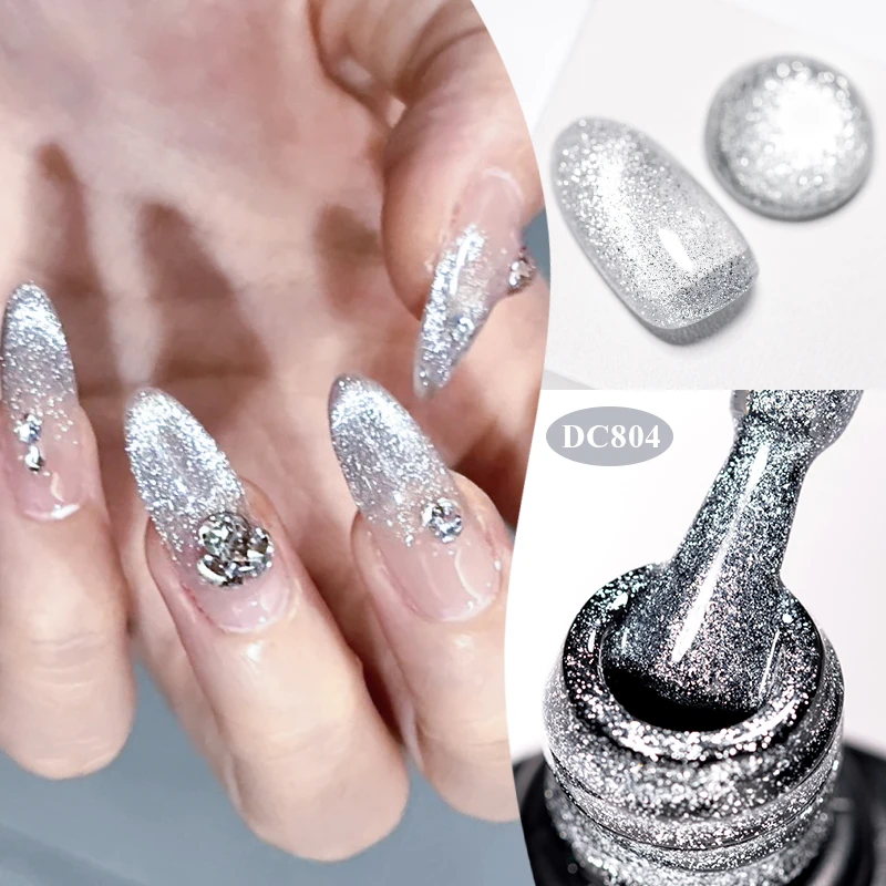7ml Shimmer Reflective Cat Magnetic Gel Nail Polish Semi Permanent Silver Golden Color Glitter Nail Gel Soak Off UV Gel Nail Art