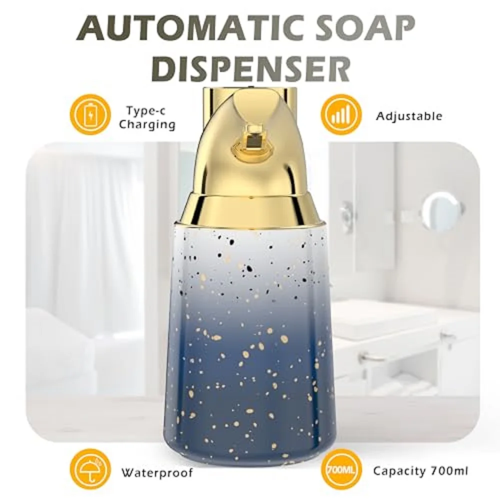 Adjustable Automatic Soap Dispenser Touchless, Ceramic Material，4 Adjustable Levels， Type-c Rechargeable Operated Sensor Liquid