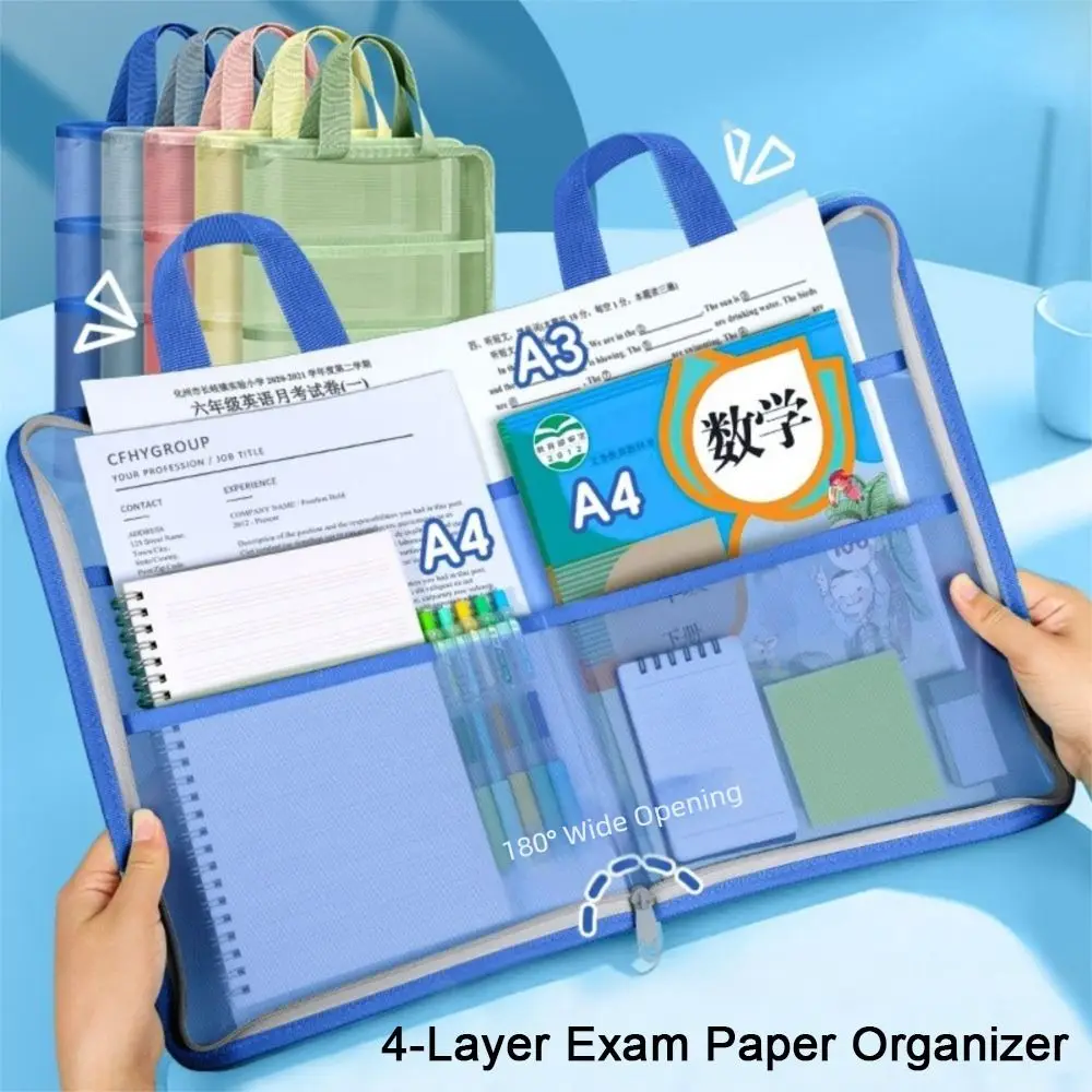 

Large Capacity File Bag Horizontal Style L-Shaped Mesh Zipper Bag Opening Mesh Waterproof Stationery Storage Bag Office Supplies