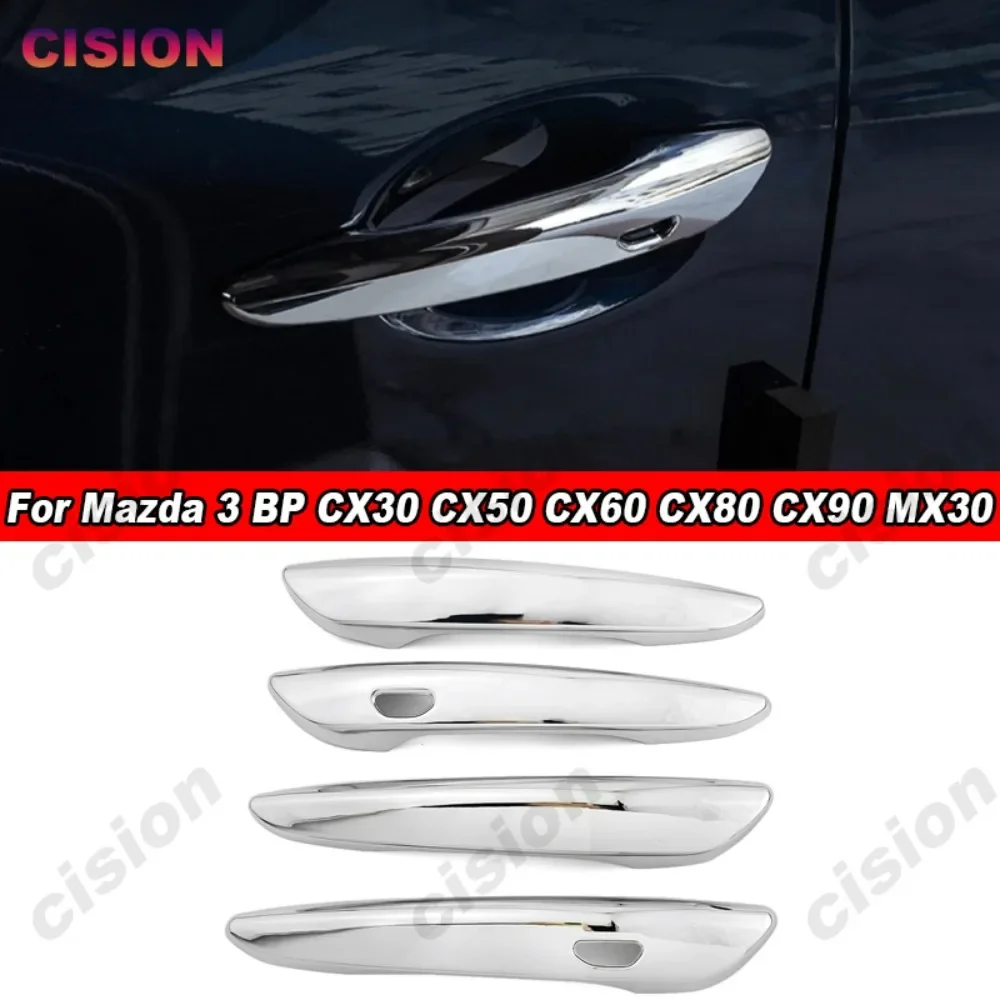4x Black Chrome Carbon Fiber Exterior Car Door Handle Frame Panel Cover Trim ABS Sticker For Mazda 3 BP CX30 CX50 CX60 CX80 CX90