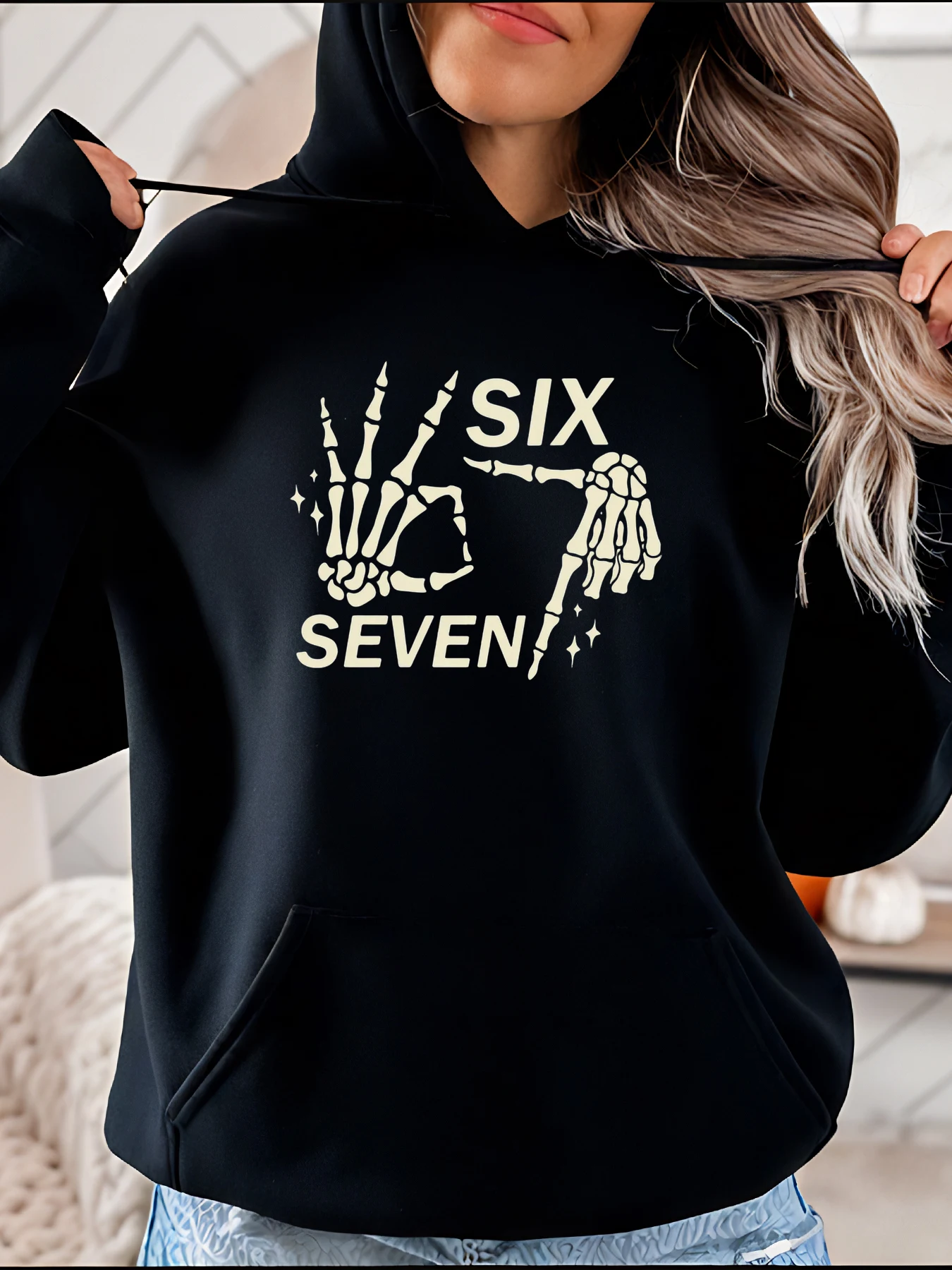 

Толстовка с капюшоном Skeleton Hand Six Seven Print, женская повседневная толстовка на Хэллоуин, осенне-зимний модный женский топ