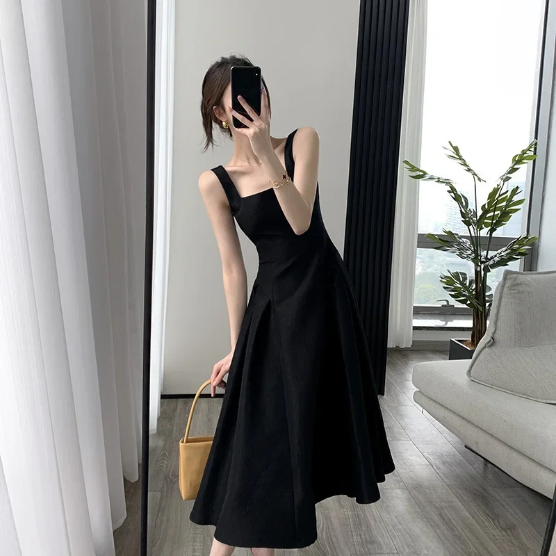 

Women Spring Black Suspender Dresses Summer French Slim Party Sexy Camisoles Hepburn Style Jacquard Sundress Clothing Trendy