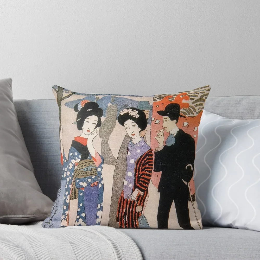 

Yumeji Takehisa - Minatoya Print Shop 1914 Throw Pillow Throw Pillow Cushions Home Decor pillow