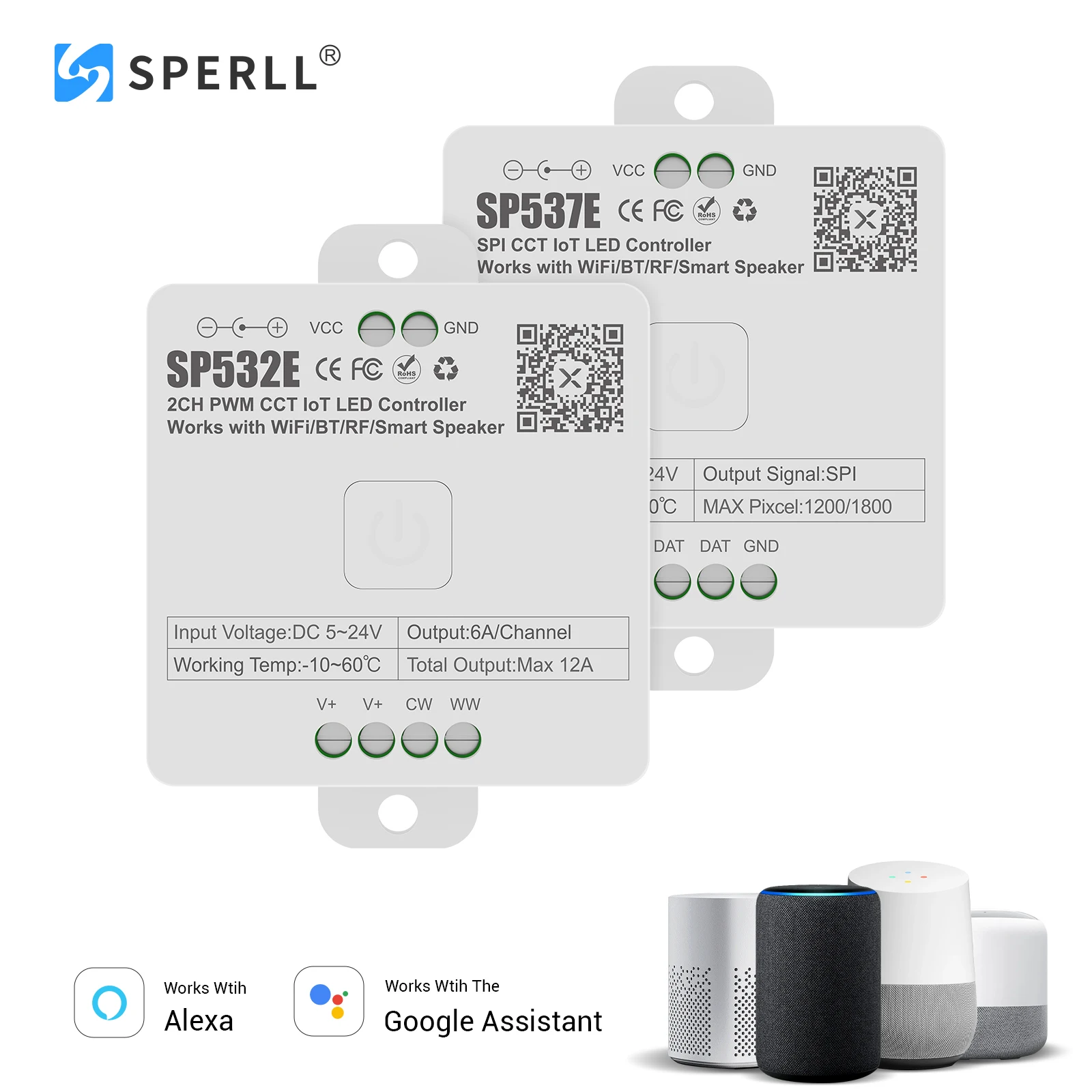 

SP532E SP537E Wifi BT App Alexa Google Home интерьерная вещь, контроллер 2CH PWM SPI CCT, гибкий монолитный блок светодиодов 2,4G