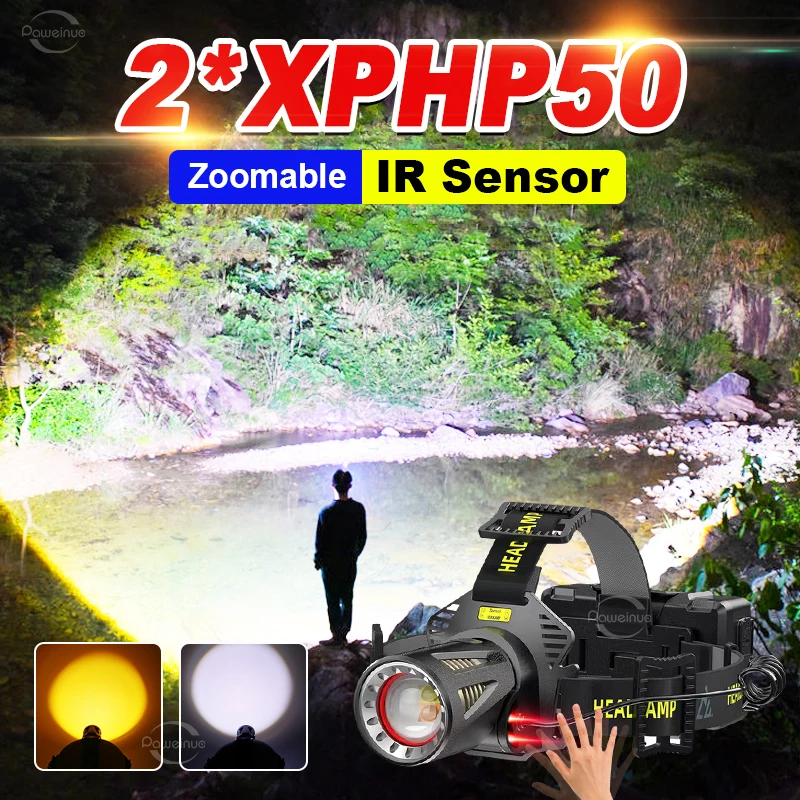 USB Rechargeable Portable Head Lantern Super Bright Waterproof Headlight 18650 Outdoor Tactical Flashlight Led Sensor Headlight