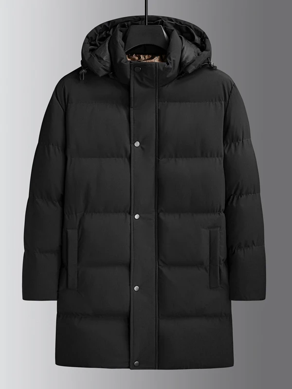 

Мужская зимняя утепленная длинная повседневная куртка из хлопка, теплая, с наполнителем из хлопка, приталенного кроя, в городском стиле, со съемным капюшоном