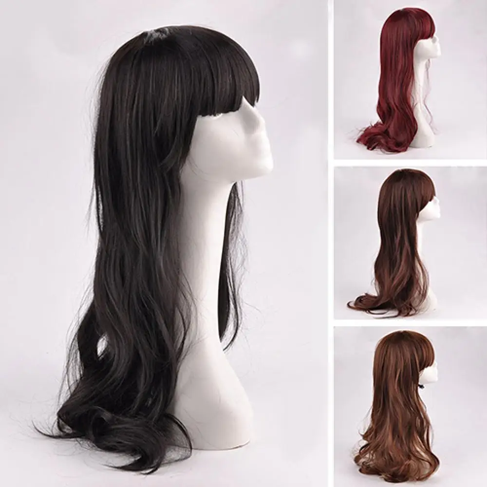 65cm Women Neat Bang Fringe Hair Long Curly Wavy Full Hair Party Wigs Cosplay Realistic Hair Toppers Hairpiece Wig Extensions