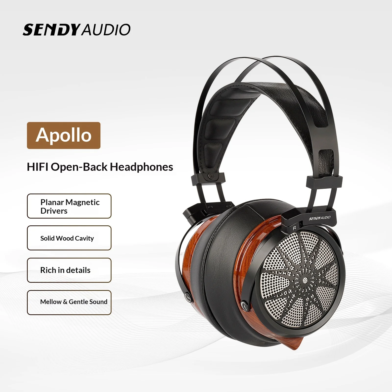 SENDYAUDIO Apollo Open Back Planar Magnetic HiFi Wired Over-Ear Headphones Solid Wood 4.4mm Audiophile Headset For Gifts