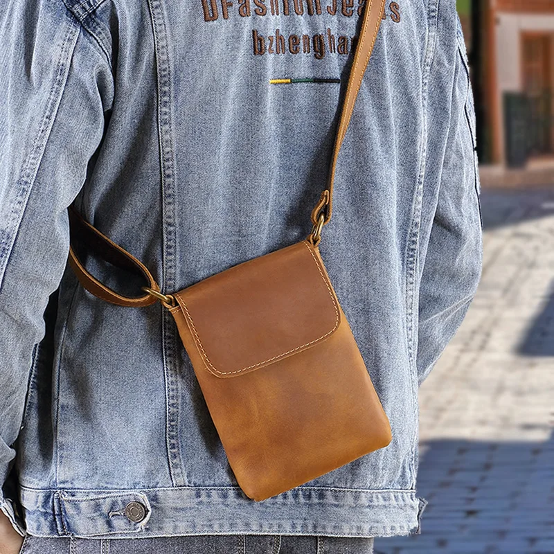 Cowhide crossbody simple single-shoulder bag, genuine leather high-end mobile phone storage large-capacity crossbody bag