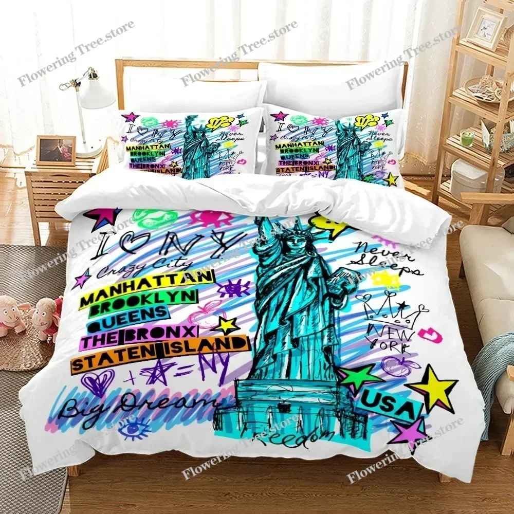 Statue of Liberty Duvet Cover King Queen Attractions In New York Quilt Cover Adults European Famous Buildings Polyester Bedding