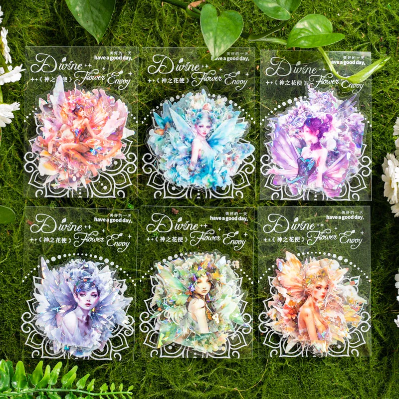 10Pcs Vintage Flower Fairy Decorative Shiny Sticker Pack Retro Collage Scrapbooking Label Diy Diary Album Junk Journal Planner