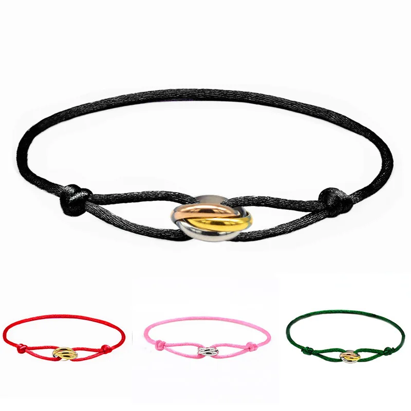 

Kitykiss hand-woven couple bracelet stainless steel three-color three-ring adjustable bracelet hot selling DIY jewelry