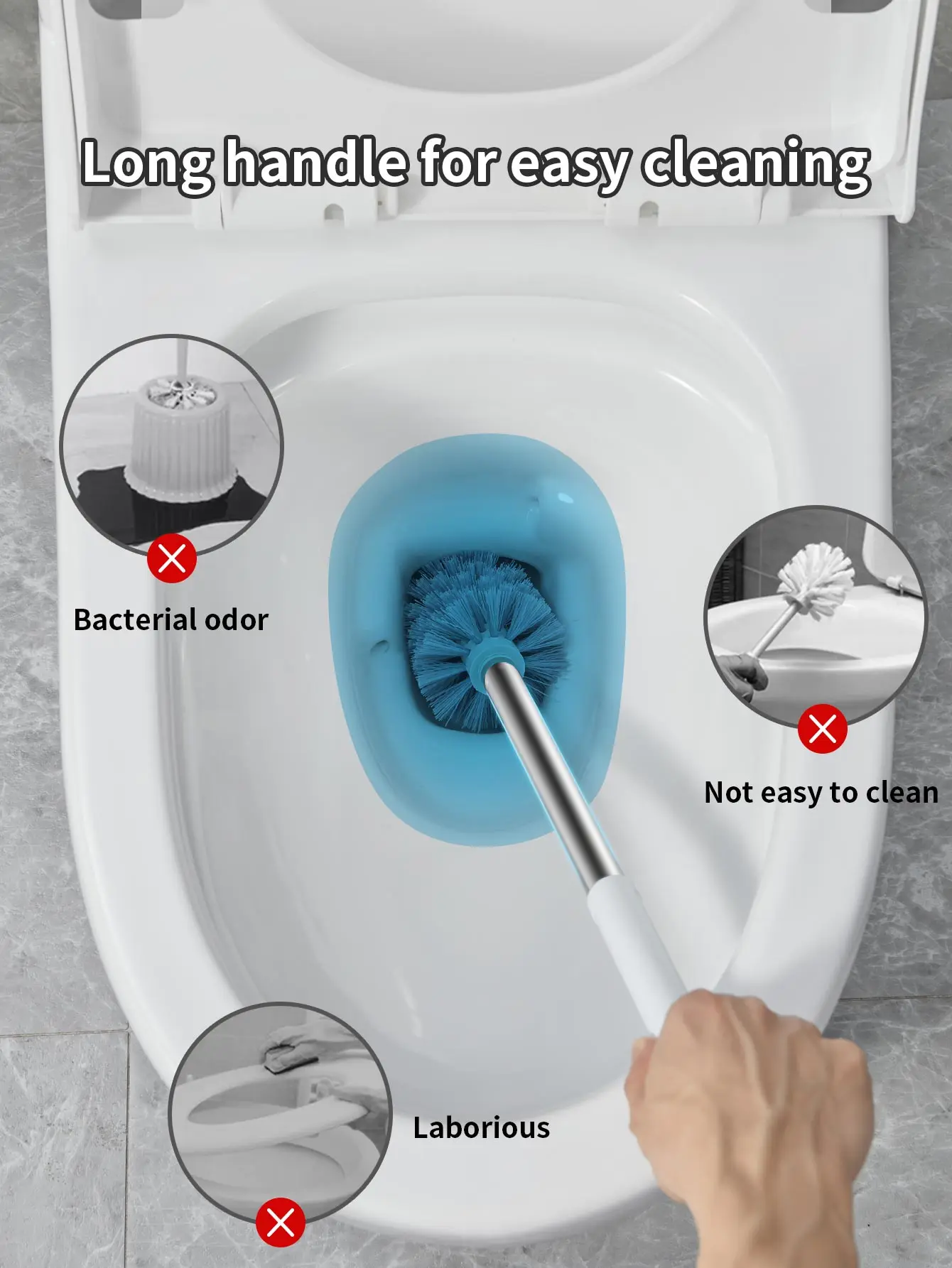 WORTHBUY Punch-Free Wall Mounted Toilet Brush With Drainable Base Long Handle Plastic Toilet Cleaning Brush Bathroom Accessories