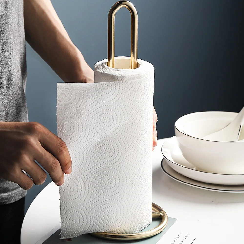 Iron Vertical Paper Towel Holder Kitchen Storage Paper Roll Metal Anti-Tipping Household Countertop Paper Roll Storage Shelf