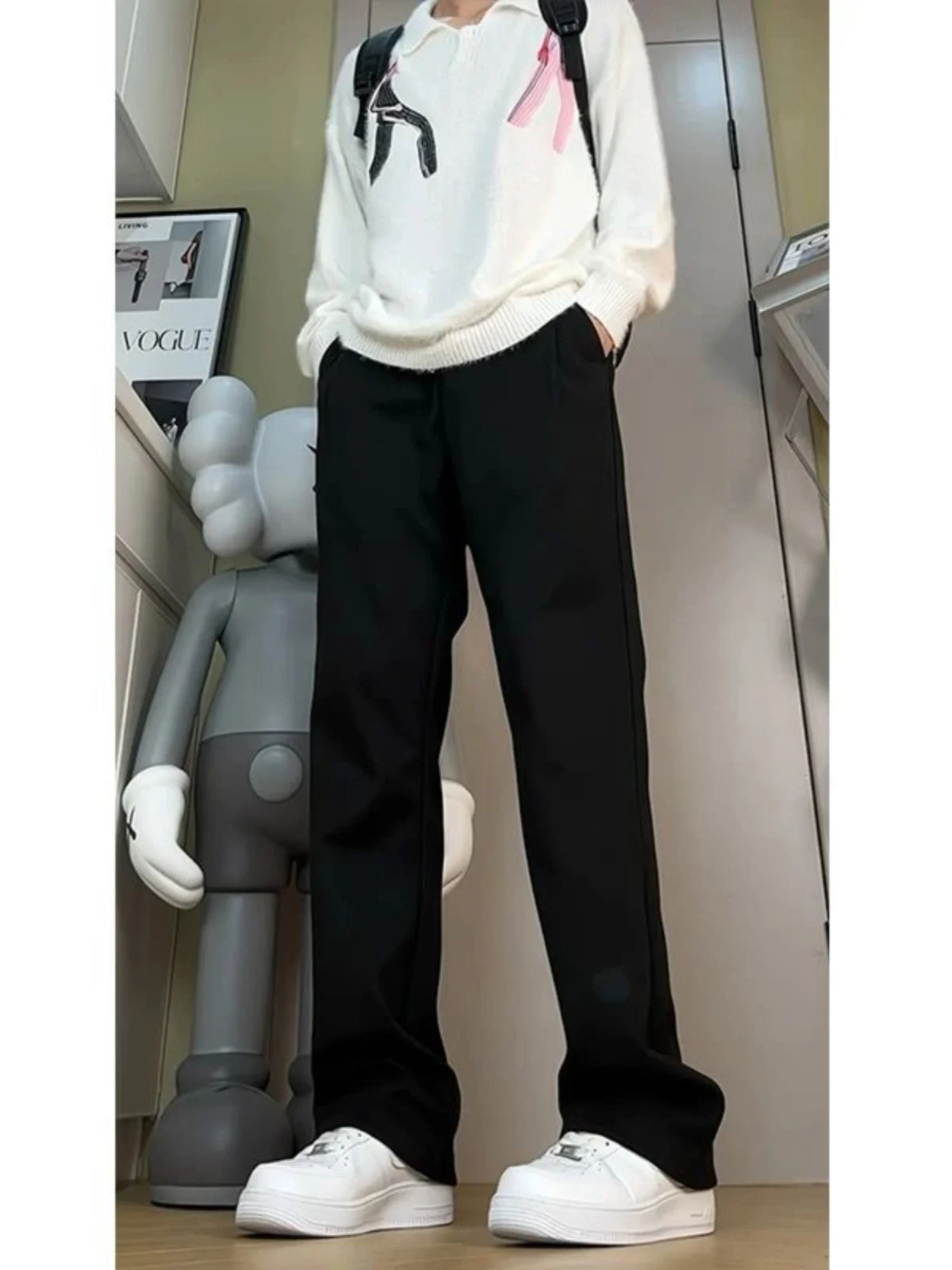 Cleanfit Black Knife  Men's Straight Leg Pants Thickened Autumn Winter Fashionable Casual Trousers Youthful Style