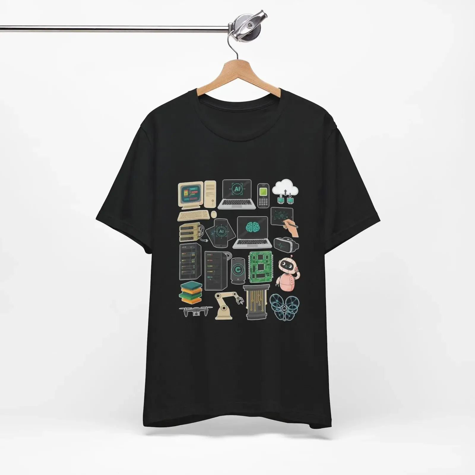 Retro Tech Icons T Shirt Vintage Computers Robots Gadgets vintage Washed streetwear graphic Soft Versatile fashion Stylish