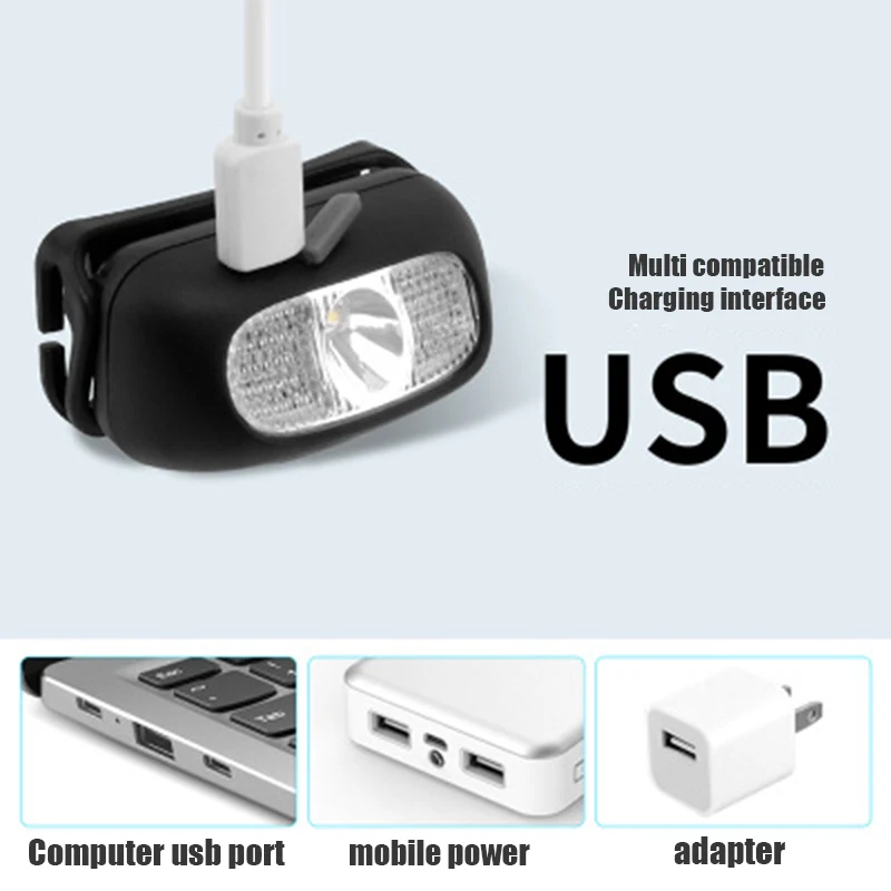 Led Koplamp Rode & Witte Kleur Fiets Running Light Cob Mini Ingebouwde Batterij Oplaadbare Koplamp Hoofd Zaklamp Fakkel Lamp