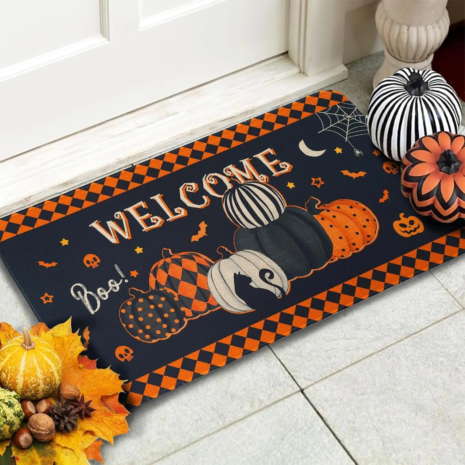 

VIKAMA Halloween Crystal Velvet Carpet Indoor Outdoor Non-Slip Wear-Resistant Doormat Living Room Bedroom Balcony Decorative Mat