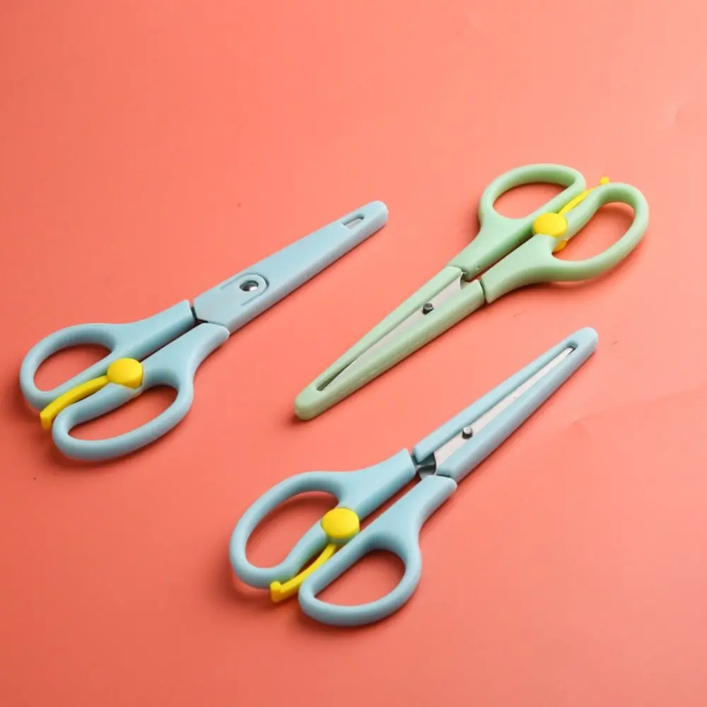 V Shape Anti-pinch Elastic Scissors with Cap Safe Craft Scissors Paper Cutter Art Tool Stationary Scissors Handmade Tools