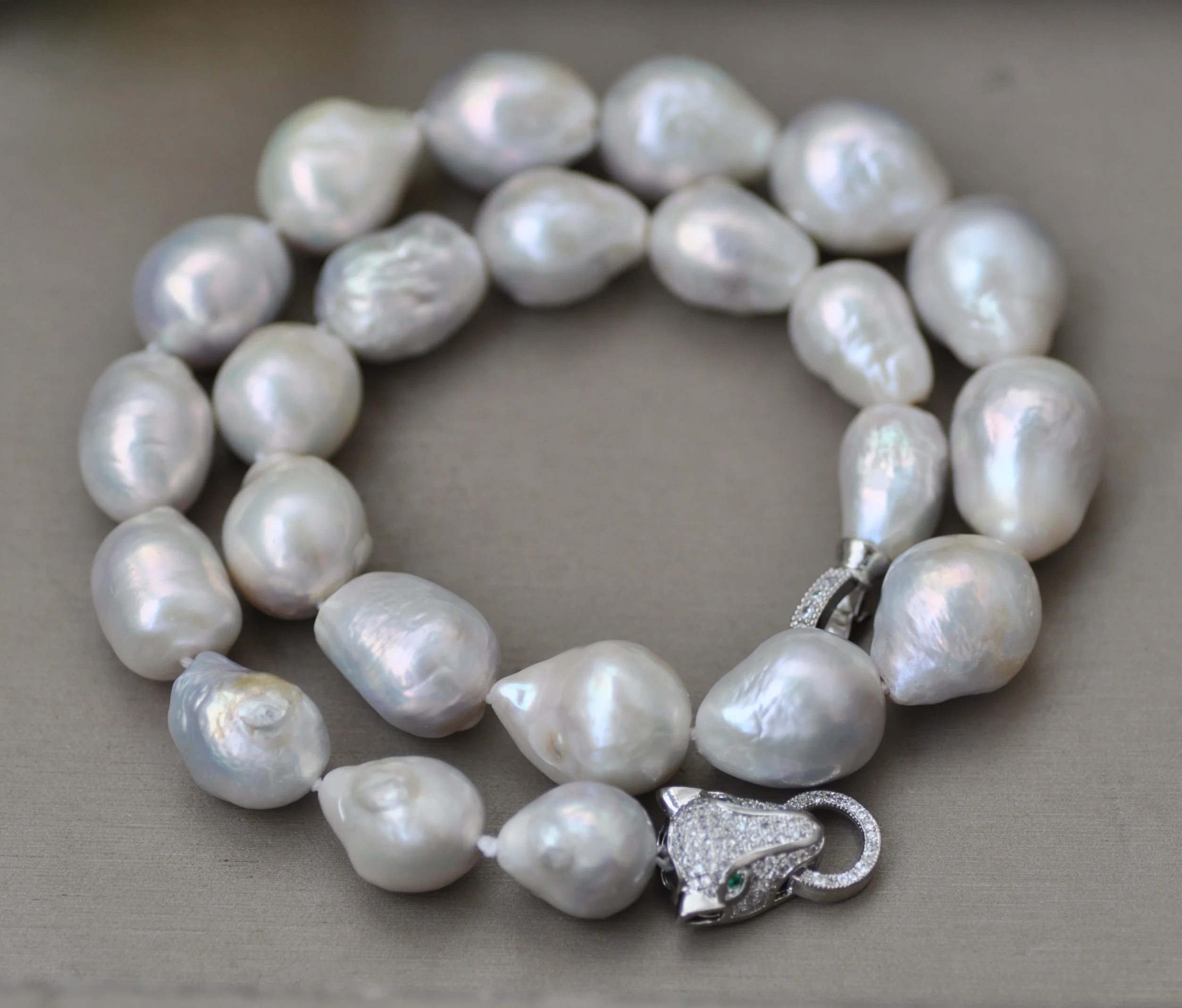 

Z13475 17" 21mm White Baroque Teardrop Keshi Reborn Pearl Necklace Leopard CZ Custom Jewelry