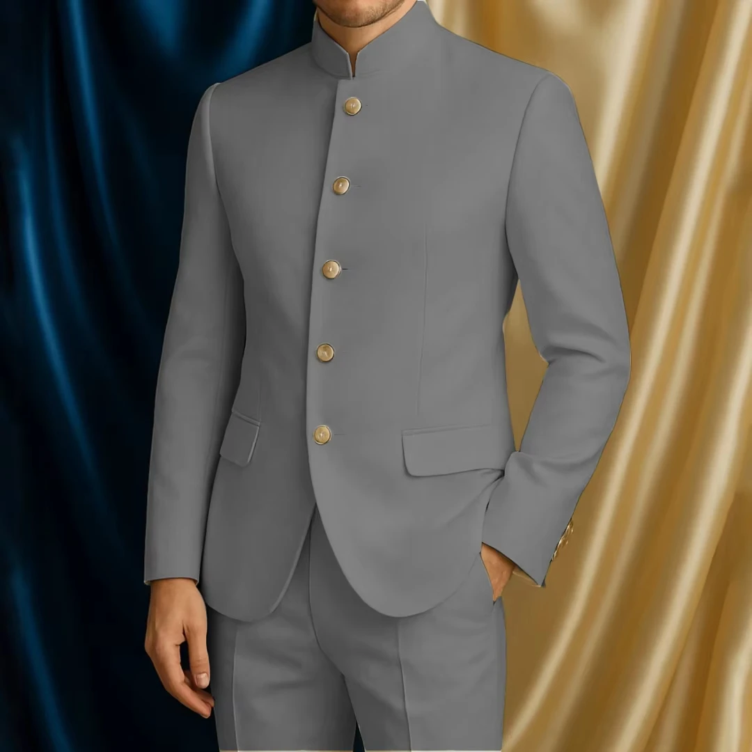 

Men Suit 2 Piece Gray Single Button Hight Neck Solid For Wedding Banquet Birthday Party Business Daily Casual Jacket With Pants