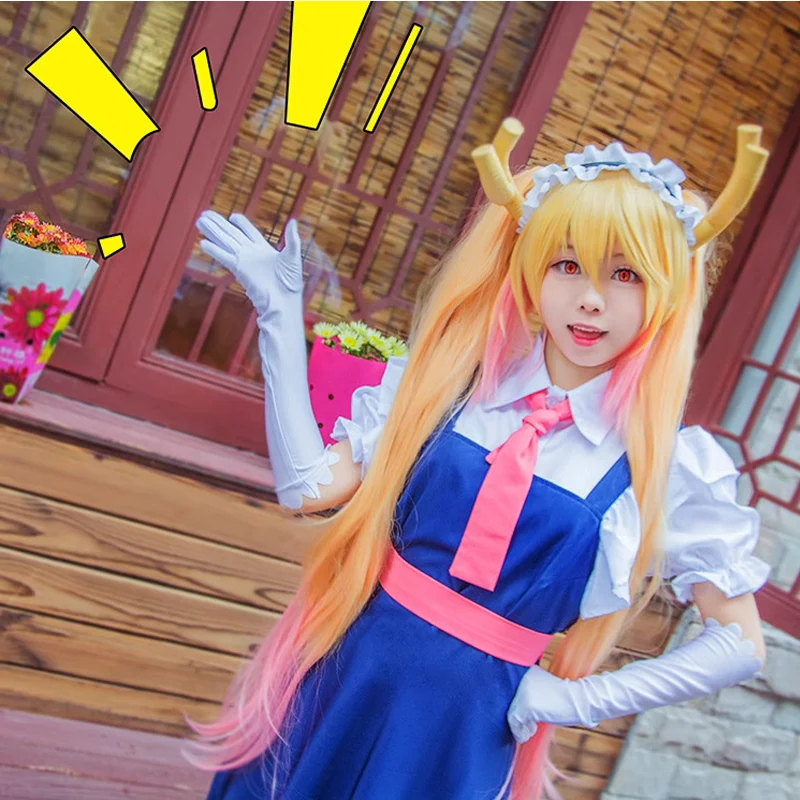 Anime Miss Kobayashi's Dragon Maid Toru Cosplay Costume Tohru Wigs Dragon Tail Women Dress for Halloween Party