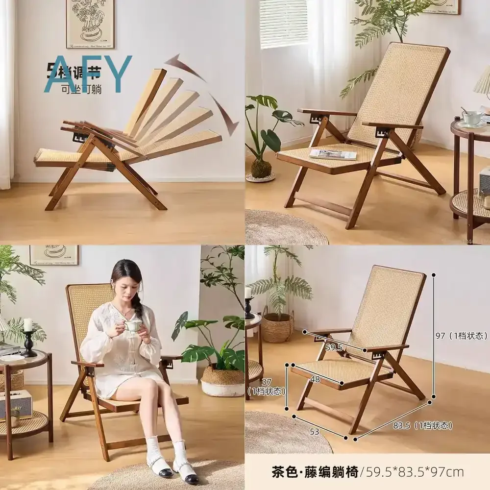 Woven Bamboo Folding Lounge Chair for Seniors Recliner for Indoor Outdoor Balcony Patio Garden Relaxation Seat Lightweight