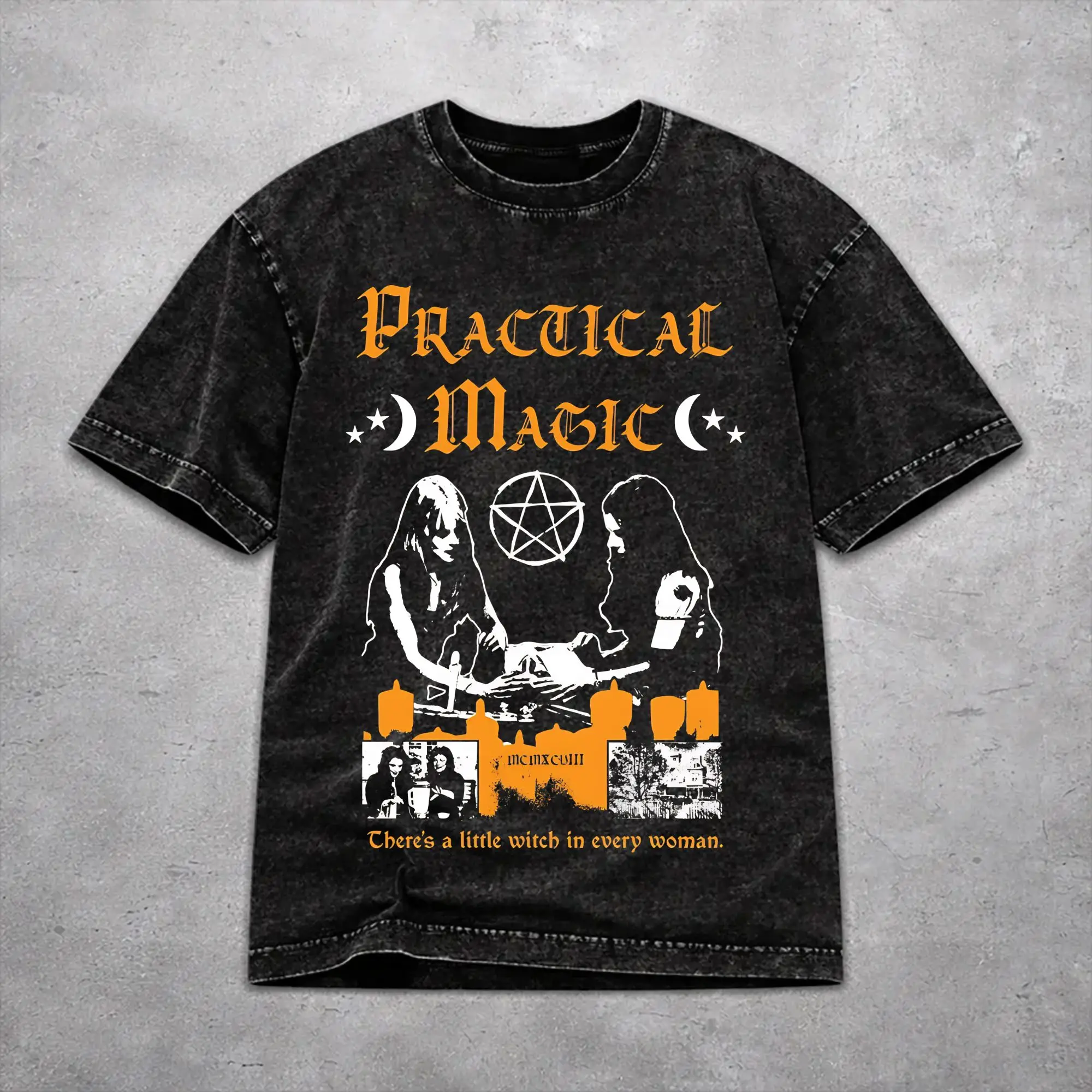 Retro Men Women Practical Magic Witchcraft Witches Pentagram Occult Witchy Tee Shirt Oversize Washed  T Shirts Clothing