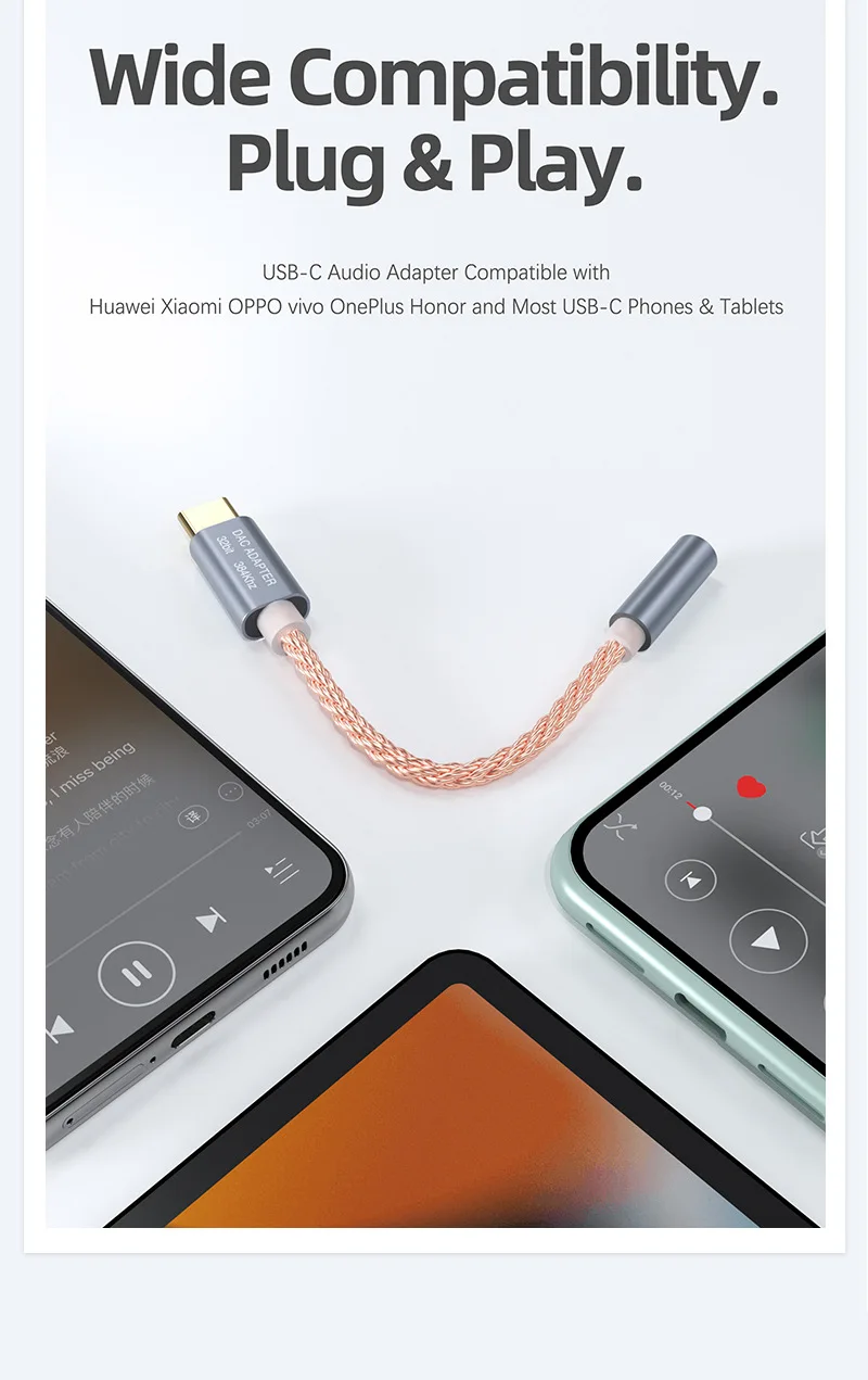 USB C Type-C to 3.5mm  HIFI DAC earphone Amplifier Headphone Jack audio adapter 32bit 384kHz Digital Decoder AUX Converter