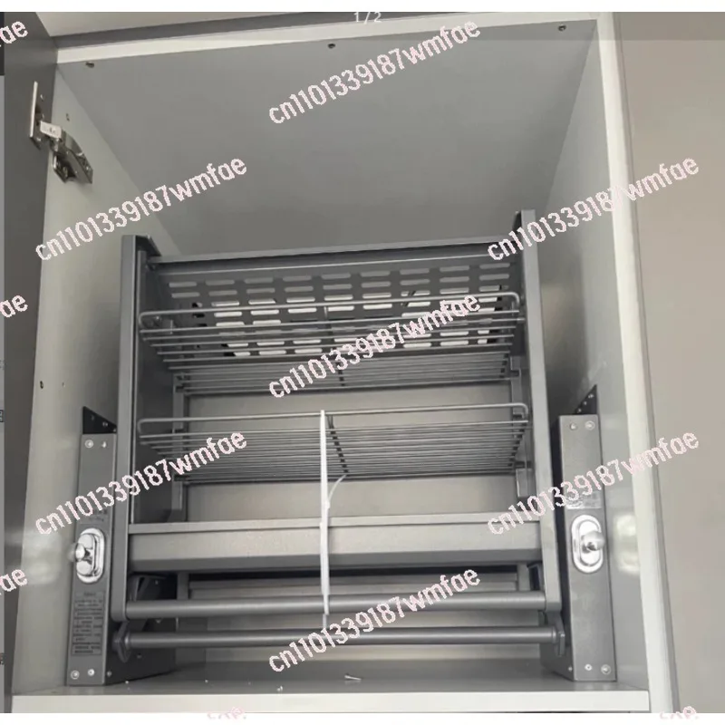 Hanging cabinet lift basket High cabinet Refrigerator top seasoning Double layer basket Kitchen cabinet Manual pull-down lift