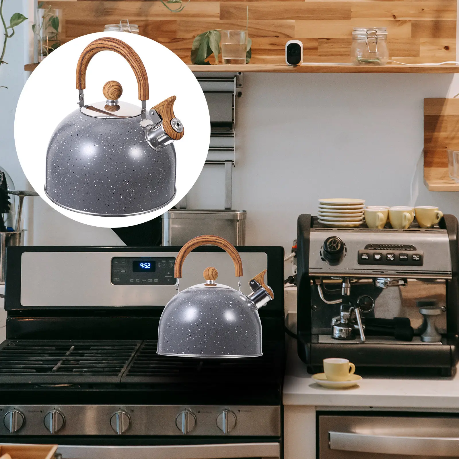 

Чайник-свисток из нержавеющей стали с мраморным узором, 1 шт., с большим носиком, термостойкой ручкой, для плиты, бытовой