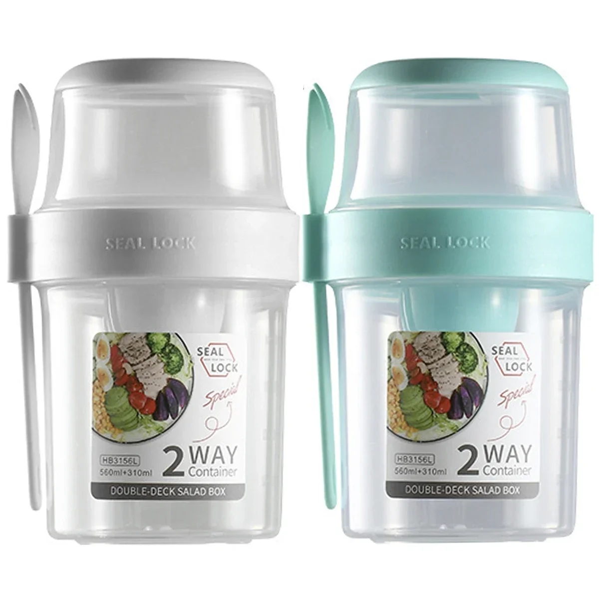

Overnight Oats Container 2-Tier Breakfast On the Go Cups with Lid and Spoon Portable Yogurt Oatmeal Container Jar for Students