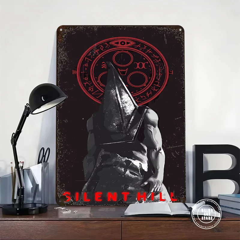 Silent Hill Pyramid Head Illustration 3D Texture Printed Poster Custom Vintage Metal Tin Plate Sign for Wall Art Wand Deko Decor