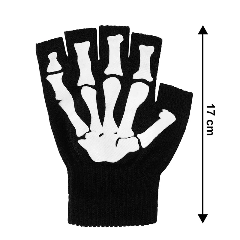 New Punk Gloves Warm Knitting Gloves For Adult Unisex Halloween Skeleton Skull Half Finger Gloves Cycling Non-slip Wrist Gloves